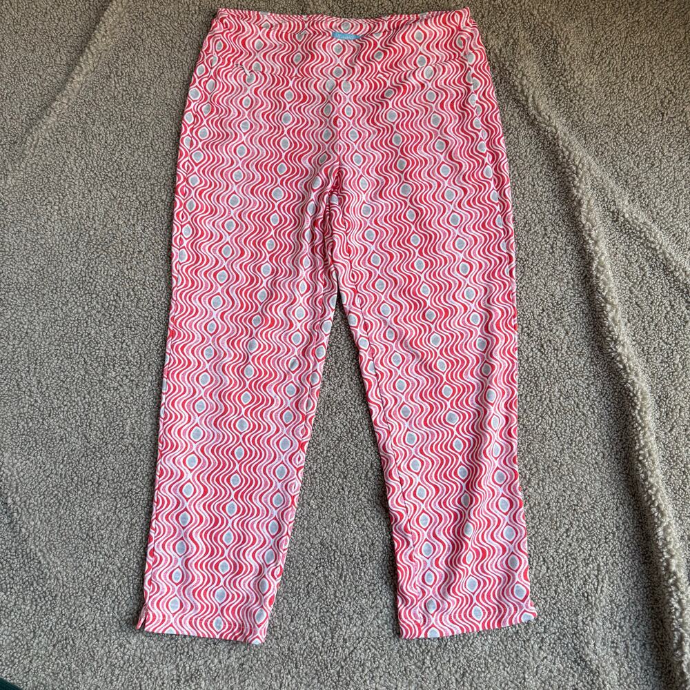 J. McLaughlin Newport Capri Wavy Red Print Pull On Pants Catalina Cloth Size XS